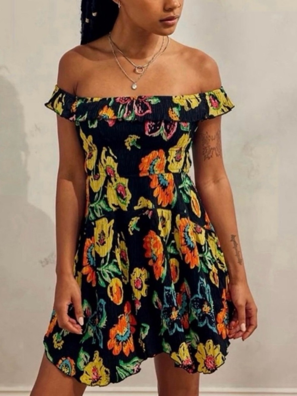 NWT Urban Outfitters Aubrey Off the Shoulder Floral Dress Sz XS